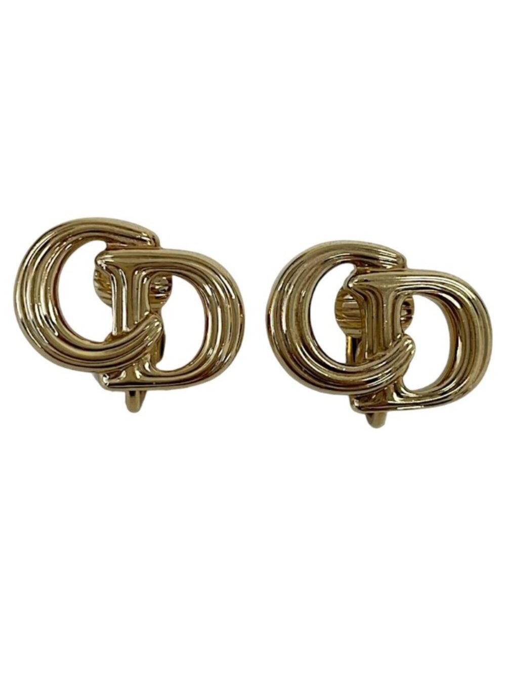 Dior Vintage CD Logo Earrings Gold Colored